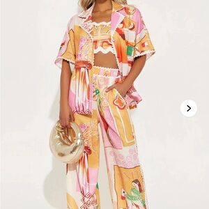 Fashion Nova Vacay Vogue 3 Piece Pant Set - Orange/combo